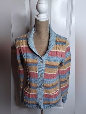 Striped Shawl-Collar Pastel Cardigan Size S/M-missing Size Tag- See Measurements